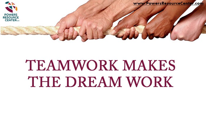 graphic that says teamwork makes the dream work