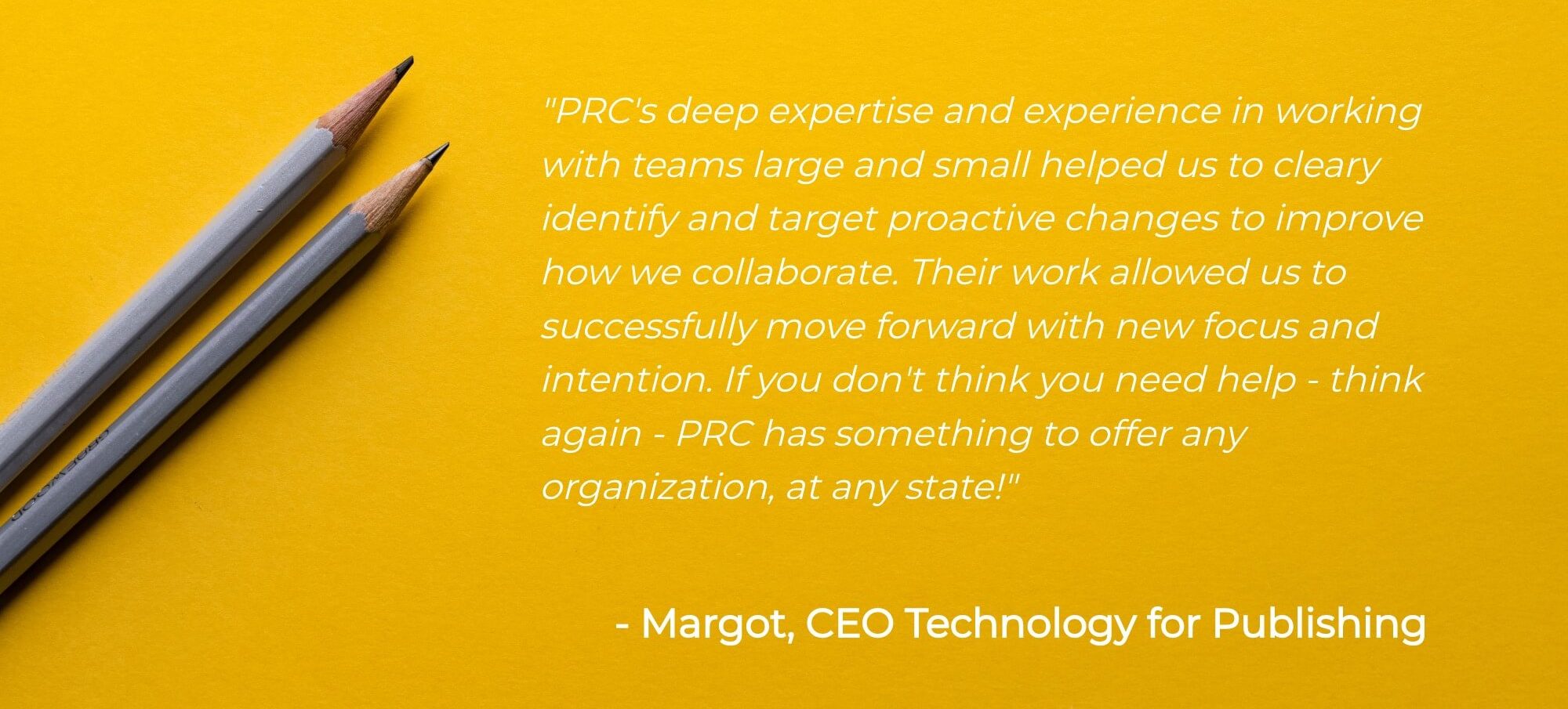 a client testimonial from Margot at Technology for Publishing