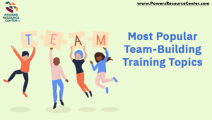 graphic that says most popular team building training topics